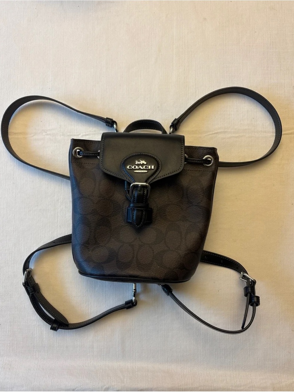 Coach Black Signature Canvas Mini Backpack with Leather Trim